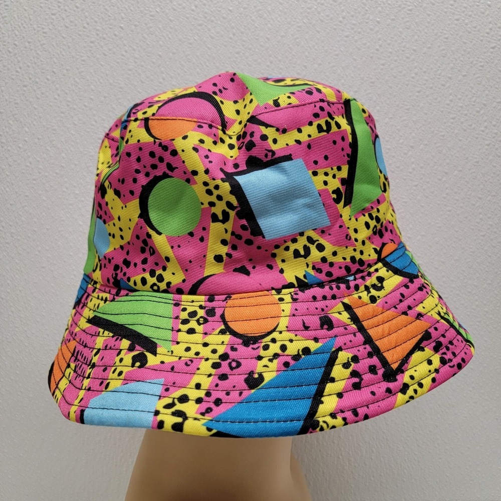 Retro Colorful Bucket Hat Costume Sun Cap Festival Rave Fun Geometric 80s 90s - Picture 4 of 7